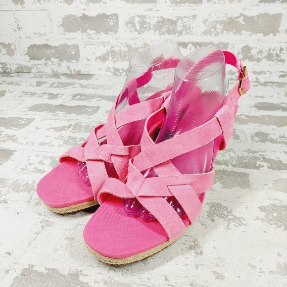 New Cole Haan Crystal Pink Fuschia Wedge Sandals V254 - Picture 2 of 14